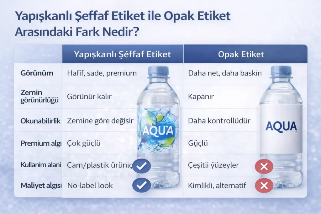 Yapışkanlı Şeffaf Etiket ile Opak Etiket